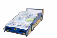 Cama de madeira durável azul da criança do carro de corridas com os gráficos coloridos do caráter