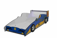 Cama de madeira durável azul da criança do carro de corridas com os gráficos coloridos do caráter