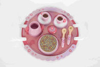 Brinquedos de madeira da criança do tempo do chá cor-de-rosa com o MDF do teste padrão de flor do prato do punho