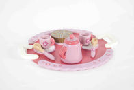 Brinquedos de madeira da criança do tempo do chá cor-de-rosa com o MDF do teste padrão de flor do prato do punho