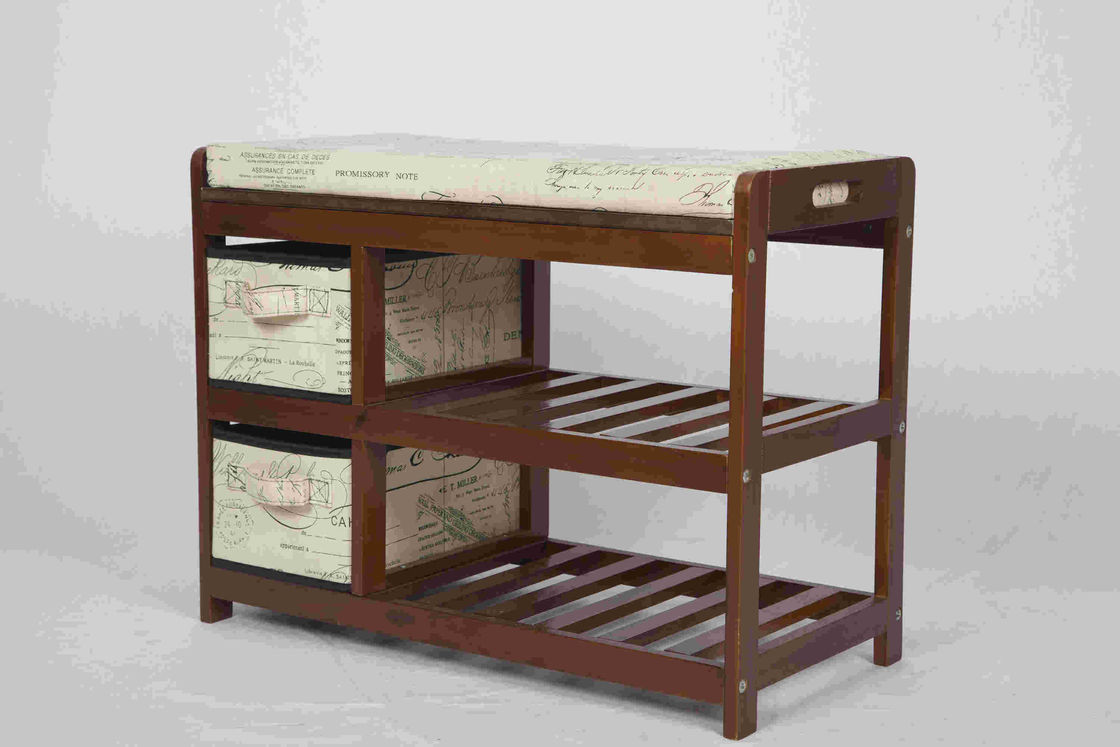 Banco de madeira moderno clássico Seat do armazenamento da sapata da mobília da noz com as 2 gavetas da tela